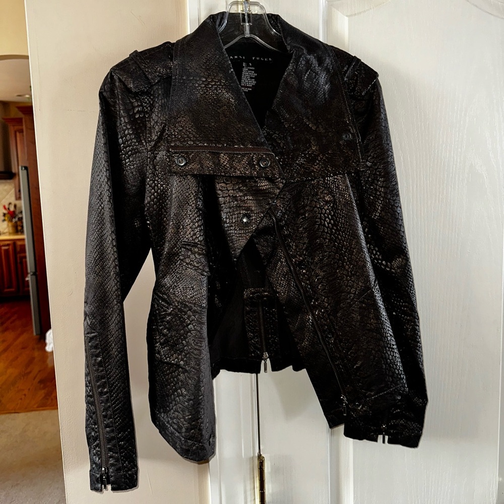 Yansi Fugel Brown Cloth Snakeskin Look Jacket Size S